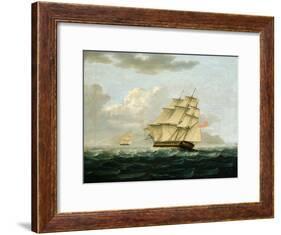 A British Frigate in Pursuit of a French Frigate-Thomas Buttersworth-Framed Giclee Print