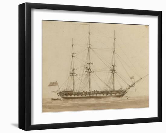 A British Frigate Riding on Her Anchor-John Wilson Carmichael-Framed Giclee Print