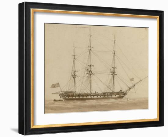 A British Frigate Riding on Her Anchor-John Wilson Carmichael-Framed Giclee Print