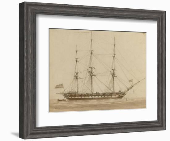 A British Frigate Riding on Her Anchor-John Wilson Carmichael-Framed Giclee Print