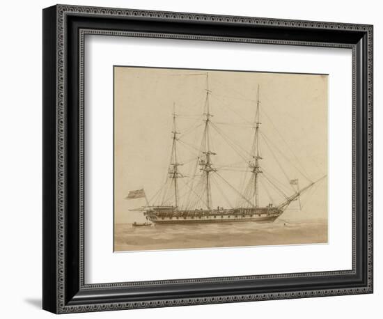 A British Frigate Riding on Her Anchor-John Wilson Carmichael-Framed Giclee Print