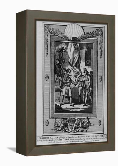 A British Sailor offering a Sword to an unarmed Spanish Officer to defend himself-William Thornton-Framed Premier Image Canvas