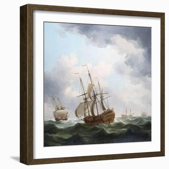 A British Trading Ship from the East India Company, Caught in a Storm Wind. Oil on Canvas, 18Th Cen-Charles Brooking-Framed Giclee Print