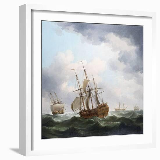 A British Trading Ship from the East India Company, Caught in a Storm Wind. Oil on Canvas, 18Th Cen-Charles Brooking-Framed Giclee Print