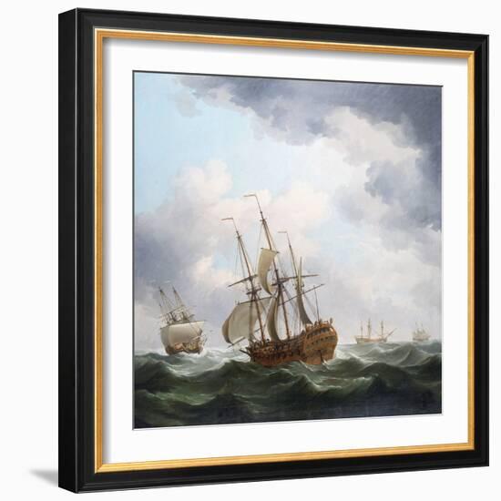 A British Trading Ship from the East India Company, Caught in a Storm Wind. Oil on Canvas, 18Th Cen-Charles Brooking-Framed Giclee Print