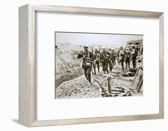 A British wiring party going up to the trenches, Somme campaign, France, World War I, 1916-Unknown-Framed Photographic Print
