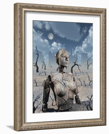 A Broken Down Petrified Android Robot-Stocktrek Images-Framed Art Print