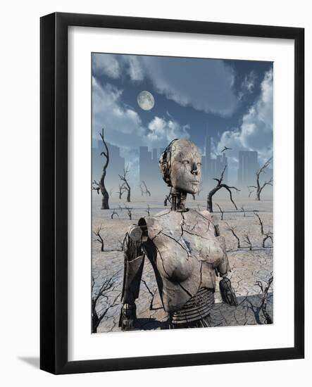 A Broken Down Petrified Android Robot-Stocktrek Images-Framed Art Print