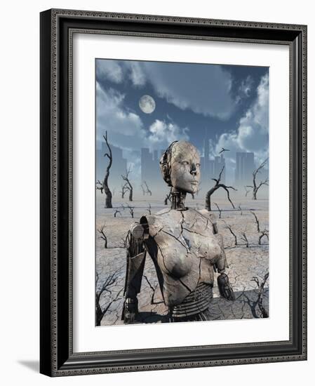 A Broken Down Petrified Android Robot-Stocktrek Images-Framed Art Print