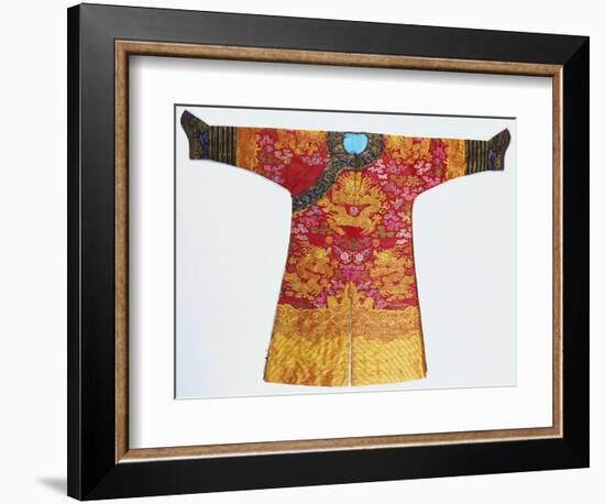 A Bronze Silk Dragon Robe, Woven with Yellow Dragons-null-Framed Giclee Print