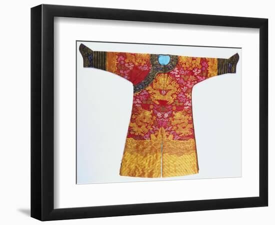 A Bronze Silk Dragon Robe, Woven with Yellow Dragons-null-Framed Giclee Print