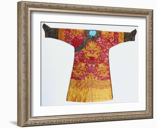 A Bronze Silk Dragon Robe, Woven with Yellow Dragons-null-Framed Giclee Print