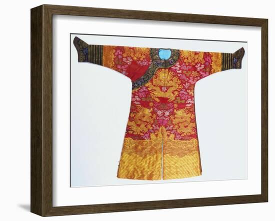 A Bronze Silk Dragon Robe, Woven with Yellow Dragons-null-Framed Giclee Print