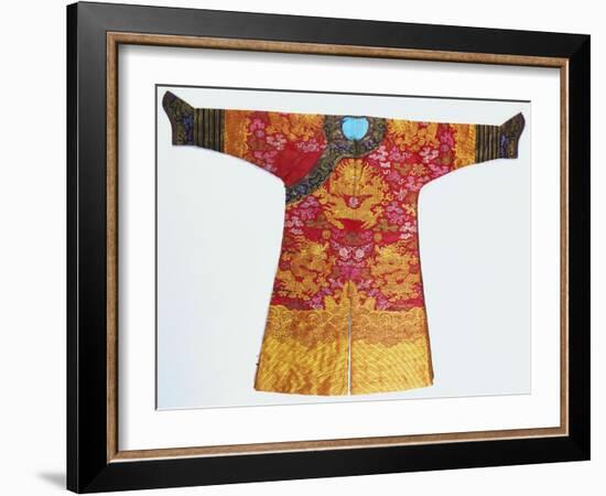 A Bronze Silk Dragon Robe, Woven with Yellow Dragons-null-Framed Giclee Print