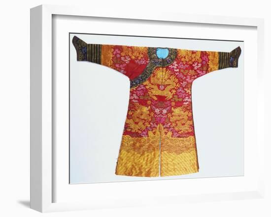 A Bronze Silk Dragon Robe, Woven with Yellow Dragons-null-Framed Giclee Print