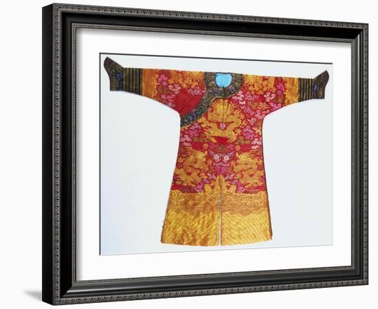 A Bronze Silk Dragon Robe, Woven with Yellow Dragons-null-Framed Giclee Print