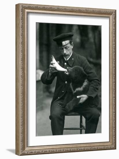 A Brown Bear Cub Being Bottle Fed by Keeper, Leslie Martin Flewin, at London Zoo in May 1914-Frederick William Bond-Framed Photographic Print