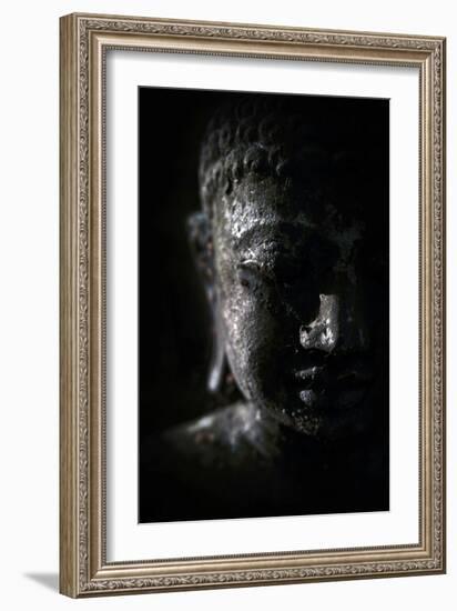 A Buddha Statue in the Garden of Zen Temple Ryumonji Illuminated by the Last Sun Rays of the Day-null-Framed Photographic Print