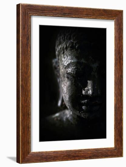 A Buddha Statue in the Garden of Zen Temple Ryumonji Illuminated by the Last Sun Rays of the Day-null-Framed Photographic Print