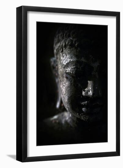 A Buddha Statue in the Garden of Zen Temple Ryumonji Illuminated by the Last Sun Rays of the Day-null-Framed Photographic Print