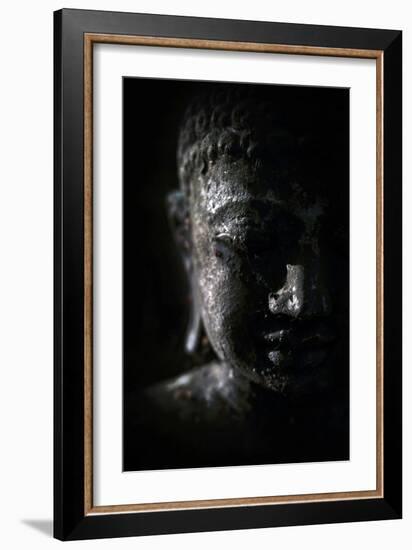 A Buddha Statue in the Garden of Zen Temple Ryumonji Illuminated by the Last Sun Rays of the Day-null-Framed Photographic Print