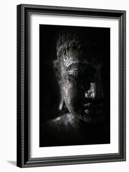 A Buddha Statue in the Garden of Zen Temple Ryumonji Illuminated by the Last Sun Rays of the Day-null-Framed Photographic Print