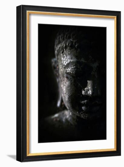 A Buddha Statue in the Garden of Zen Temple Ryumonji Illuminated by the Last Sun Rays of the Day-null-Framed Photographic Print