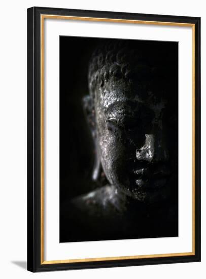 A Buddha Statue in the Garden of Zen Temple Ryumonji Illuminated by the Last Sun Rays of the Day-null-Framed Photographic Print