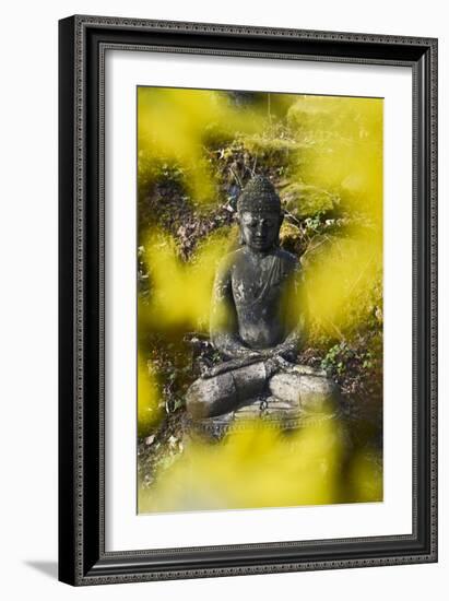 A Buddha Statue in the Garden of Zen Temple Ryumonji Surrounded by Forsythia-null-Framed Photographic Print