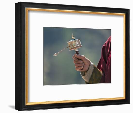 A Buddhist Spins His Hand-Held Prayer Wheel in a Clockwise Direction with the Help of a Weighted Ch-Nigel Pavitt-Framed Photographic Print