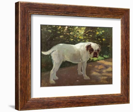 A Bulldog on a Garden Path (Oil on Canvas)-Arthur Heyer-Framed Giclee Print