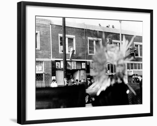 A Bullet Hole Made During an Exchange of Gunfire of LA Police and Black Panthers, Dec 8, 1969-null-Framed Photo