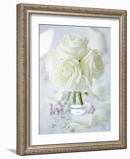 A Bunch of White Roses in a Glass Vase-Ira Leoni-Framed Photographic Print