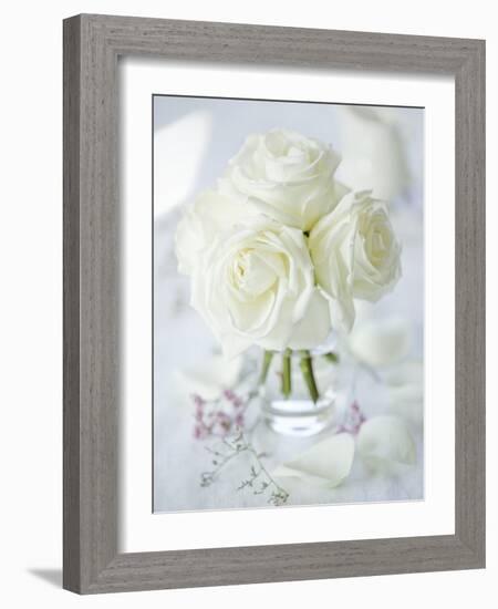 A Bunch of White Roses in a Glass Vase-Ira Leoni-Framed Photographic Print