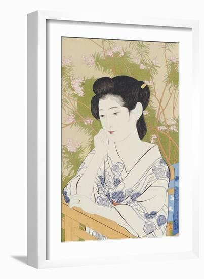 A Bust Portrait of a Young Woman Leaning on a Balcony Railing, Dated July 1920-Hashiguchi Goyo-Framed Giclee Print