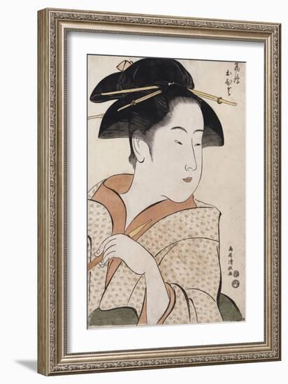 A Bust Portrait of Ohisa of the Takashimaya Holding a Tobacco Pipe-Chokosai Eisho-Framed Giclee Print