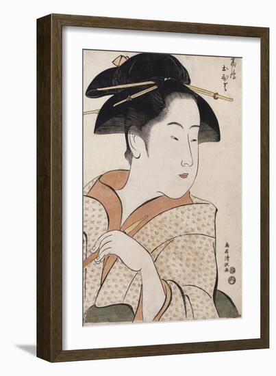 A Bust Portrait of Ohisa of the Takashimaya Holding a Tobacco Pipe-Chokosai Eisho-Framed Giclee Print