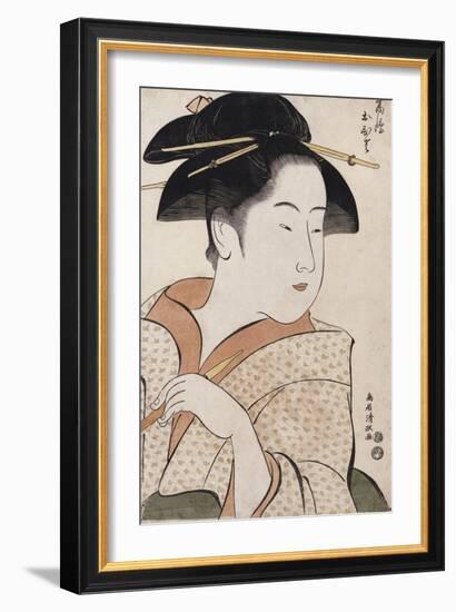 A Bust Portrait of Ohisa of the Takashimaya Holding a Tobacco Pipe-Chokosai Eisho-Framed Giclee Print