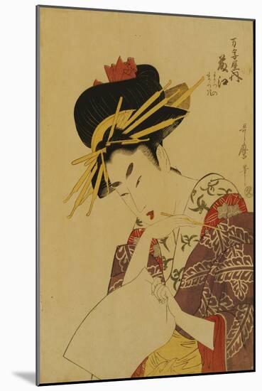 A Bust Portrait of the Courtesan Fujie from Manjiya-Kitagawa Utamaro-Mounted Giclee Print