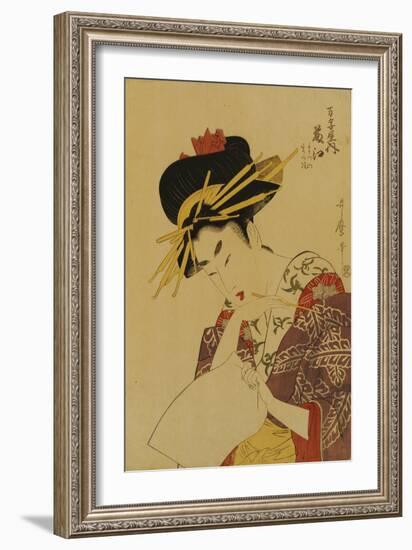 A Bust Portrait of the Courtesan Fujie from Manjiya-Kitagawa Utamaro-Framed Giclee Print