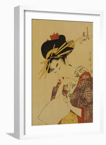 A Bust Portrait of the Courtesan Fujie from Manjiya-Kitagawa Utamaro-Framed Giclee Print