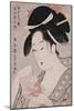 A Bust Portrait of the Courtesan Wakamurasaki of the Tsunotamaya Playing with Goldfish-Chokosai Eisho-Mounted Giclee Print