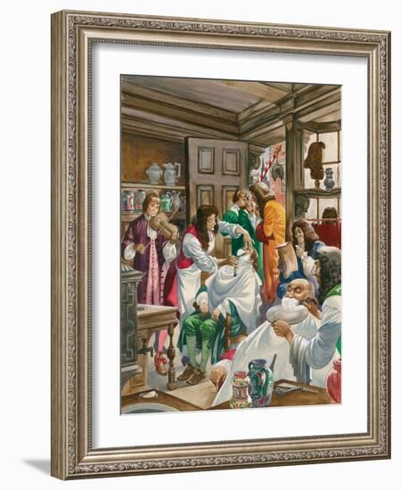 A Busy Barber-Surgeon's Shop-Peter Jackson-Framed Giclee Print