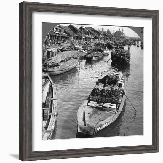 A Busy Freight Canal in Tokyo, Japan, 1904-Underwood & Underwood-Framed Photographic Print