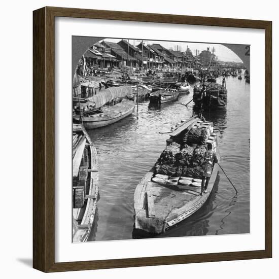 A Busy Freight Canal in Tokyo, Japan, 1904-Underwood & Underwood-Framed Photographic Print