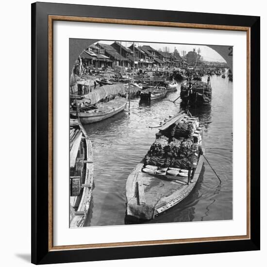A Busy Freight Canal in Tokyo, Japan, 1904-Underwood & Underwood-Framed Photographic Print