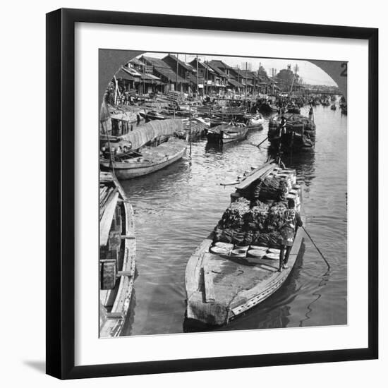 A Busy Freight Canal in Tokyo, Japan, 1904-Underwood & Underwood-Framed Photographic Print