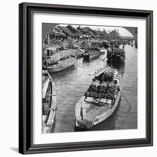 A Busy Freight Canal in Tokyo, Japan, 1904-Underwood & Underwood-Framed Photographic Print