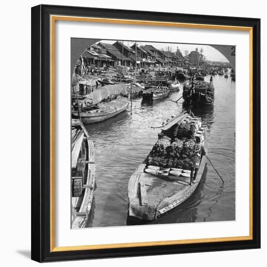 A Busy Freight Canal in Tokyo, Japan, 1904-Underwood & Underwood-Framed Photographic Print