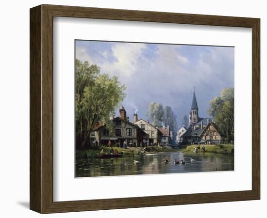 A Busy Riverside Village-Charles Euphrasie Kuwasseg-Framed Giclee Print